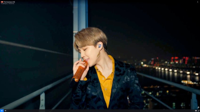 Jimin of music group BTS performs.